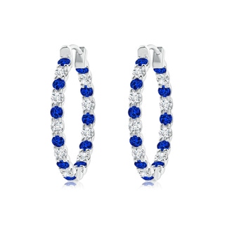 2mm AAAA Prong-Set Sapphire and Diamond Inside Out Hoop Earrings in 18K White Gold