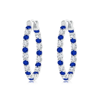 2mm AAAA Prong-Set Sapphire and Diamond Inside Out Hoop Earrings in P950 Platinum