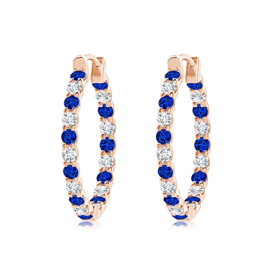 2mm AAAA Prong-Set Sapphire and Diamond Inside Out Hoop Earrings in Rose Gold 