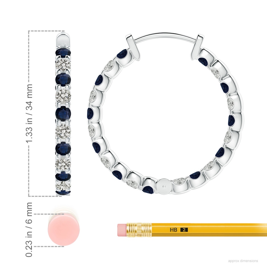 3mm A Prong-Set Sapphire and Diamond Inside Out Hoop Earrings in P950 Platinum ruler