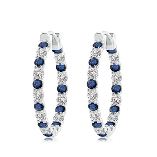3mm AA Prong-Set Sapphire and Diamond Inside Out Hoop Earrings in P950 Platinum