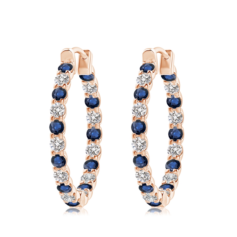 3mm AA Prong-Set Sapphire and Diamond Inside Out Hoop Earrings in Rose Gold 