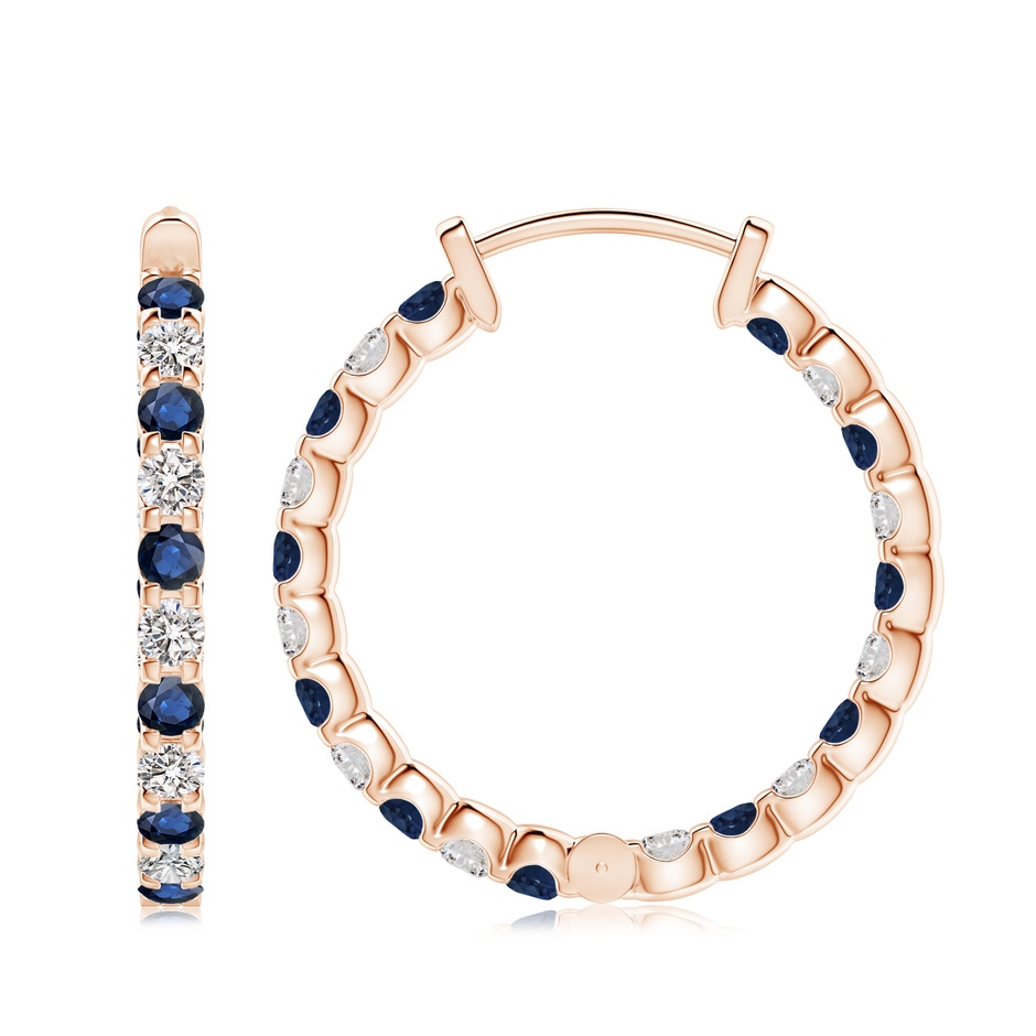 3mm AA Prong-Set Sapphire and Diamond Inside Out Hoop Earrings in Rose Gold side 199