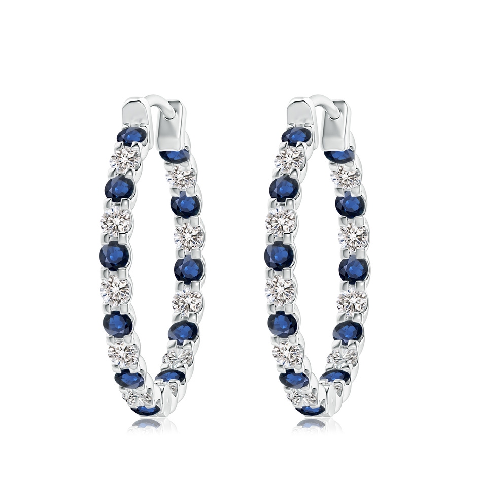 3mm AA Prong-Set Sapphire and Diamond Inside Out Hoop Earrings in White Gold 