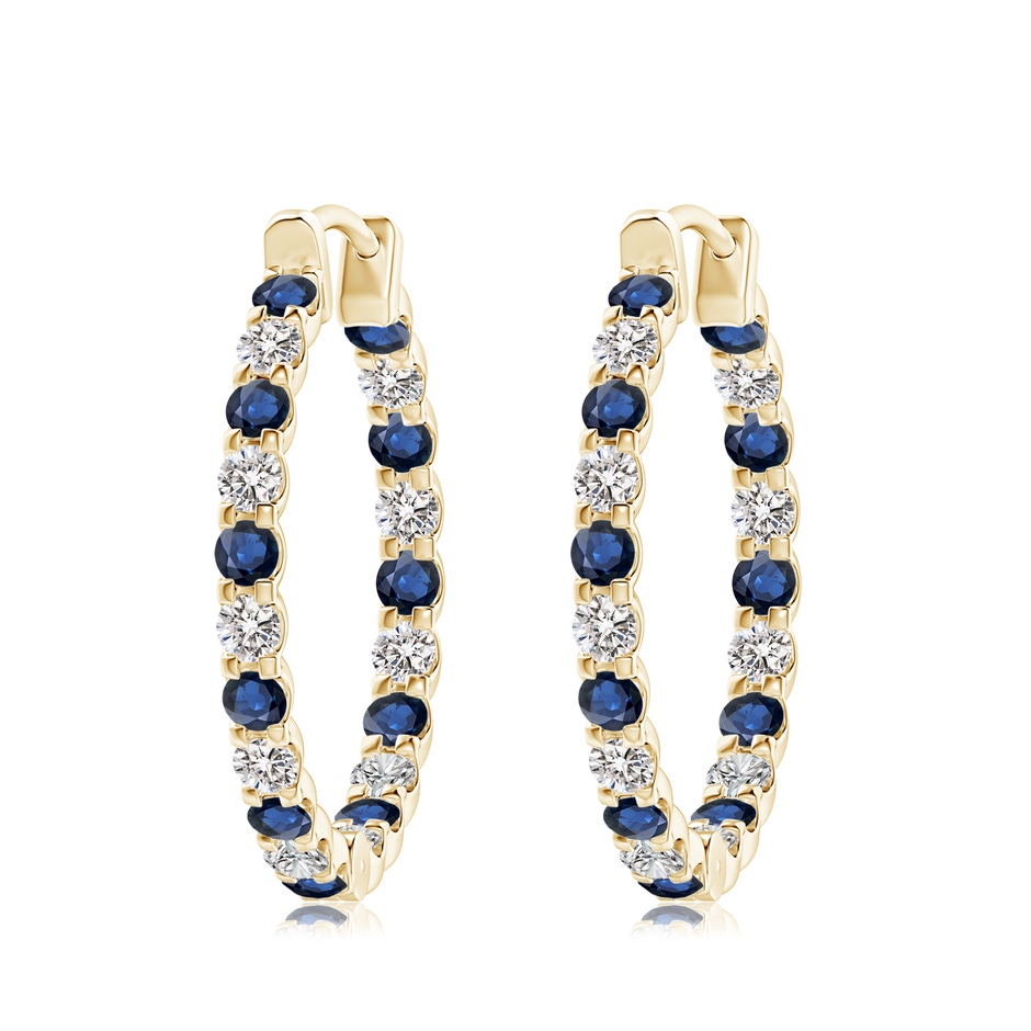 3mm AA Prong-Set Sapphire and Diamond Inside Out Hoop Earrings in Yellow Gold 