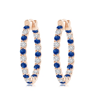 3mm AAA Prong-Set Sapphire and Diamond Inside Out Hoop Earrings in 18K Rose Gold