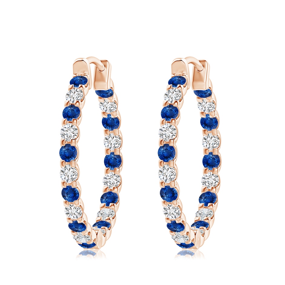 3mm AAA Prong-Set Sapphire and Diamond Inside Out Hoop Earrings in 18K Rose Gold 