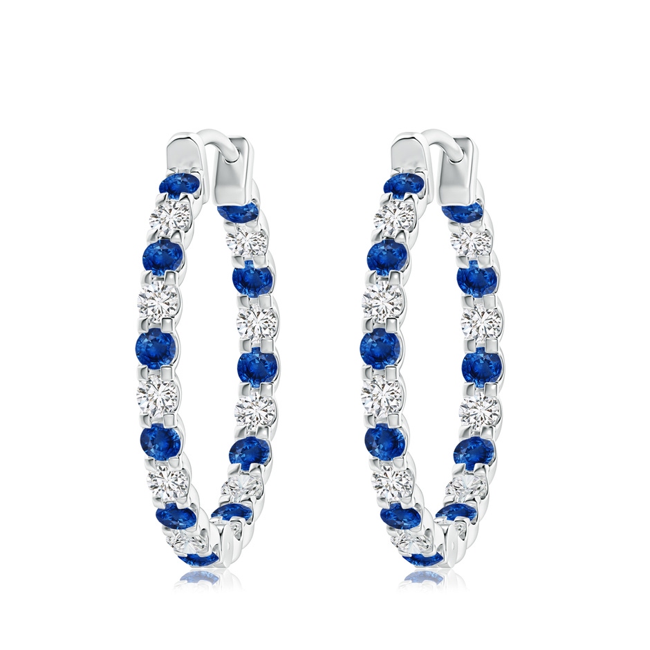 3mm AAA Prong-Set Sapphire and Diamond Inside Out Hoop Earrings in 18K White Gold 