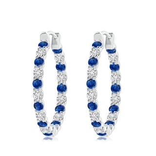 3mm AAA Prong-Set Sapphire and Diamond Inside Out Hoop Earrings in P950 Platinum