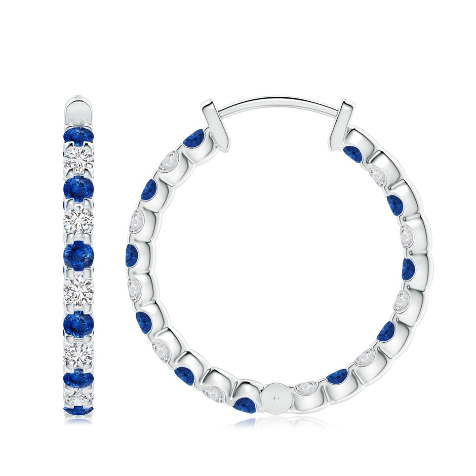 3mm AAA Prong-Set Sapphire and Diamond Inside Out Hoop Earrings in P950 Platinum side 199