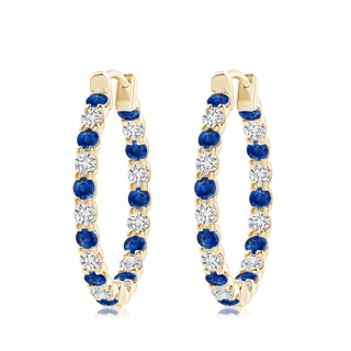 3mm AAA Prong-Set Sapphire and Diamond Inside Out Hoop Earrings in Yellow Gold