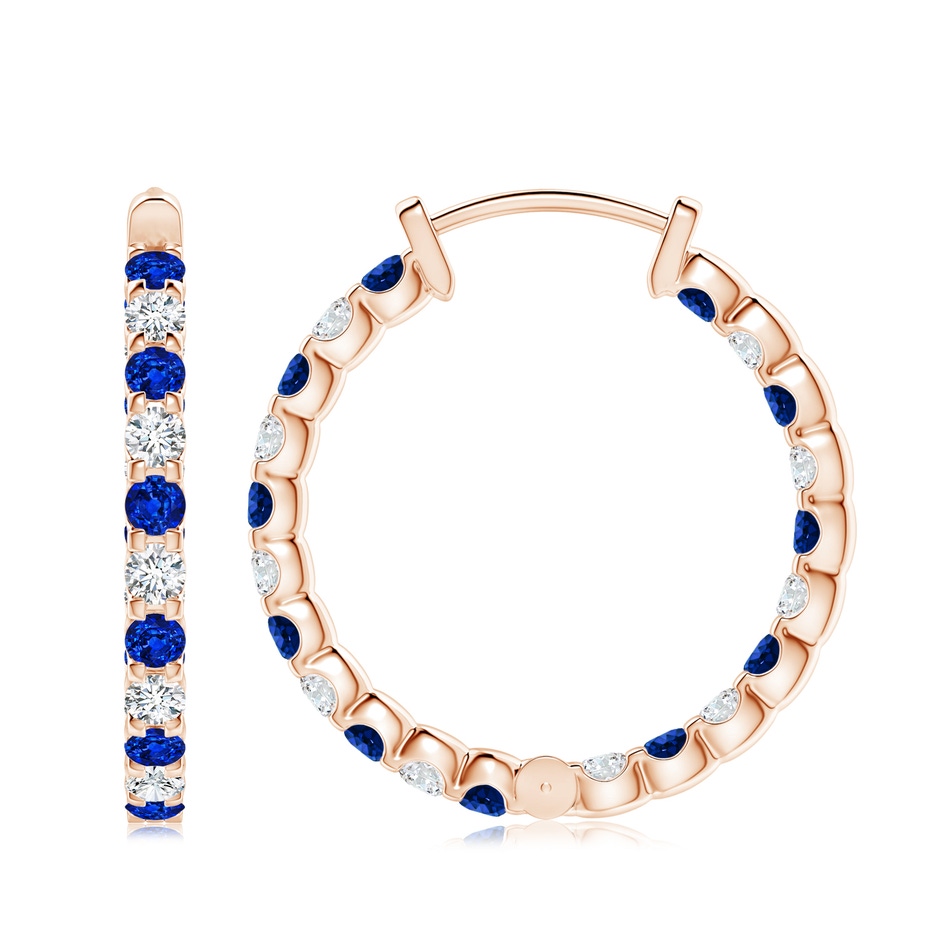 3mm AAAA Prong-Set Sapphire and Diamond Inside Out Hoop Earrings in 18K Rose Gold side 199