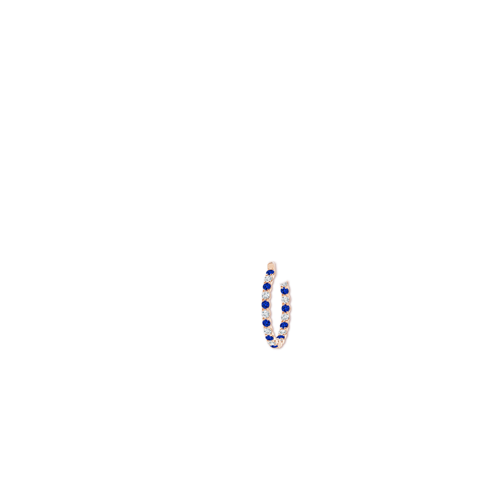 3mm AAAA Prong-Set Sapphire and Diamond Inside Out Hoop Earrings in 18K Rose Gold ear