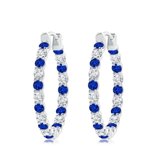 3mm AAAA Prong-Set Sapphire and Diamond Inside Out Hoop Earrings in 18K White Gold