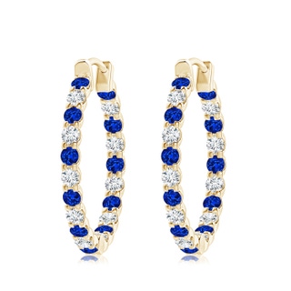 3mm AAAA Prong-Set Sapphire and Diamond Inside Out Hoop Earrings in 18K Yellow Gold