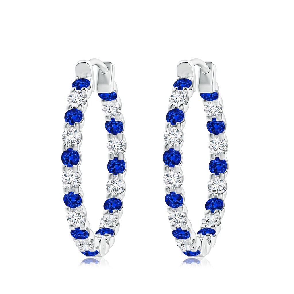 3mm Lab-Grown Prong-Set Sapphire and Diamond Inside Out Hoop Earrings in P950 Platinum