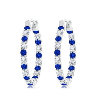 3mm AAAA Prong-Set Sapphire and Diamond Inside Out Hoop Earrings in P950 Platinum