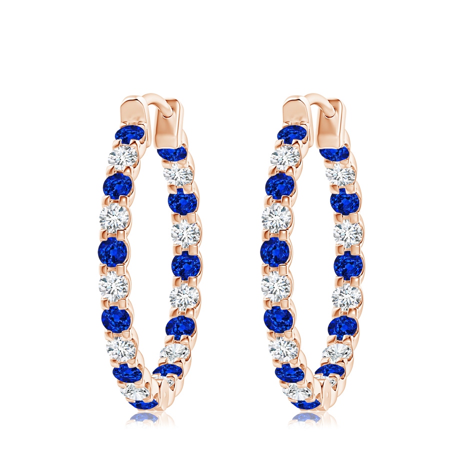 3mm AAAA Prong-Set Sapphire and Diamond Inside Out Hoop Earrings in Rose Gold 