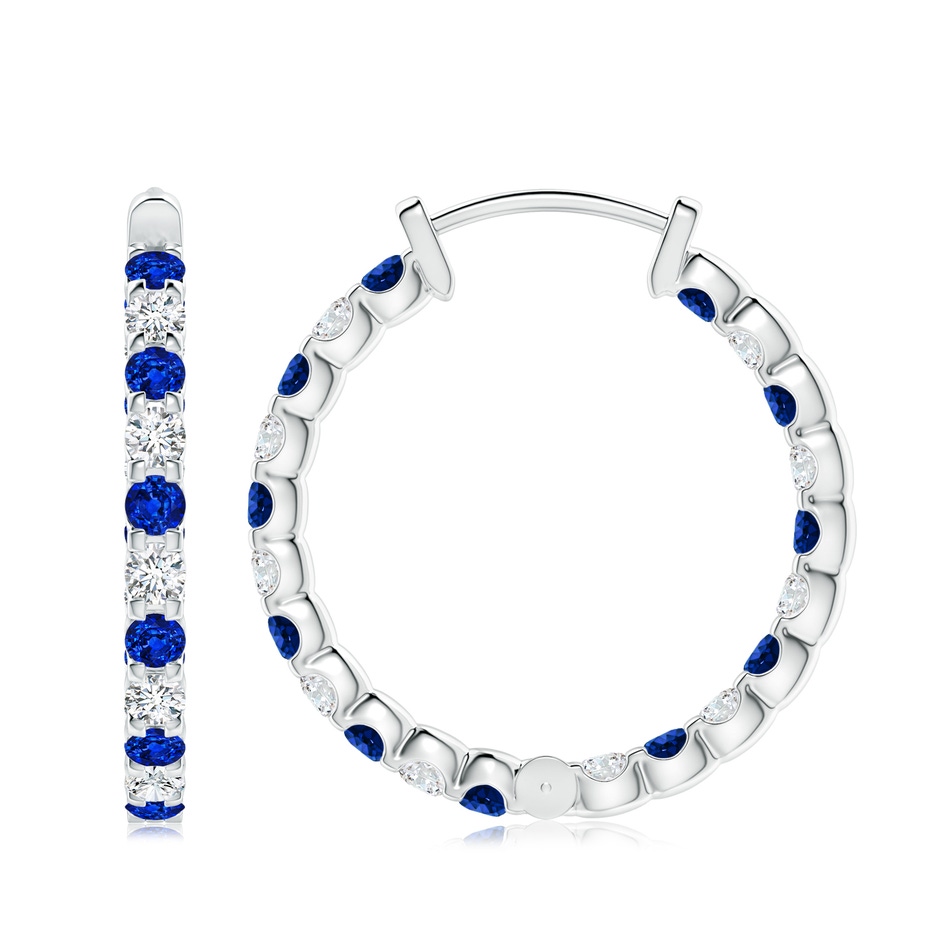 3mm AAAA Prong-Set Sapphire and Diamond Inside Out Hoop Earrings in White Gold side 199
