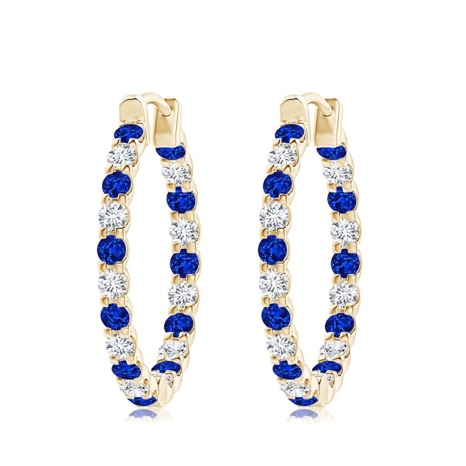 3mm AAAA Prong-Set Sapphire and Diamond Inside Out Hoop Earrings in Yellow Gold 