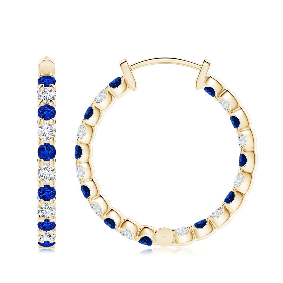 3mm AAAA Prong-Set Sapphire and Diamond Inside Out Hoop Earrings in Yellow Gold side 199