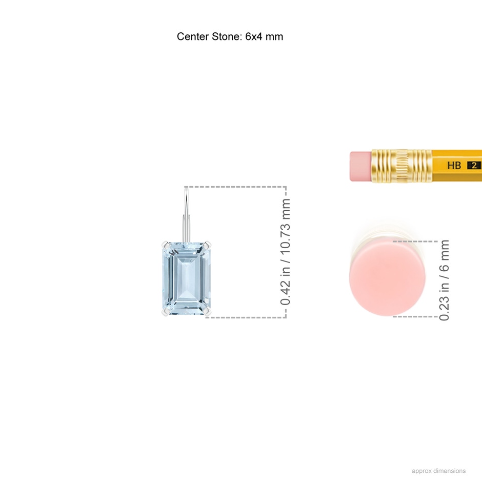 6x4mm A Emerald-Cut Aquamarine Solitaire Leverback Earrings in P950 Platinum ruler