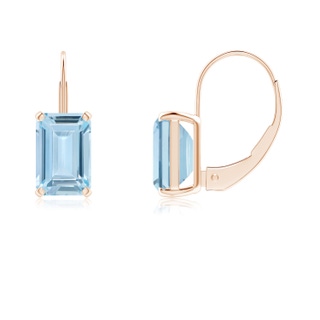 6x4mm AA Emerald-Cut Aquamarine Solitaire Leverback Earrings in Rose Gold