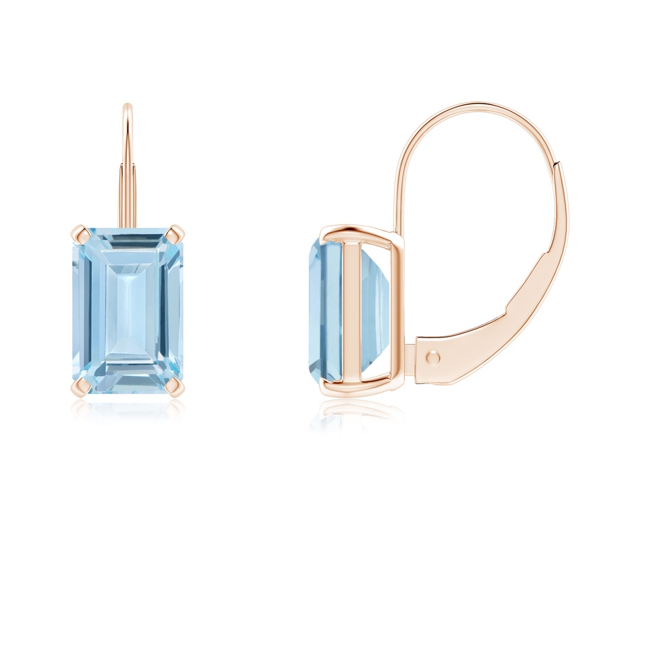 6x4mm AA Emerald-Cut Aquamarine Solitaire Leverback Earrings in Rose Gold 