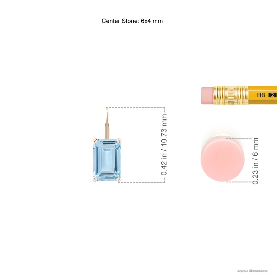 6x4mm AA Emerald-Cut Aquamarine Solitaire Leverback Earrings in Rose Gold ruler