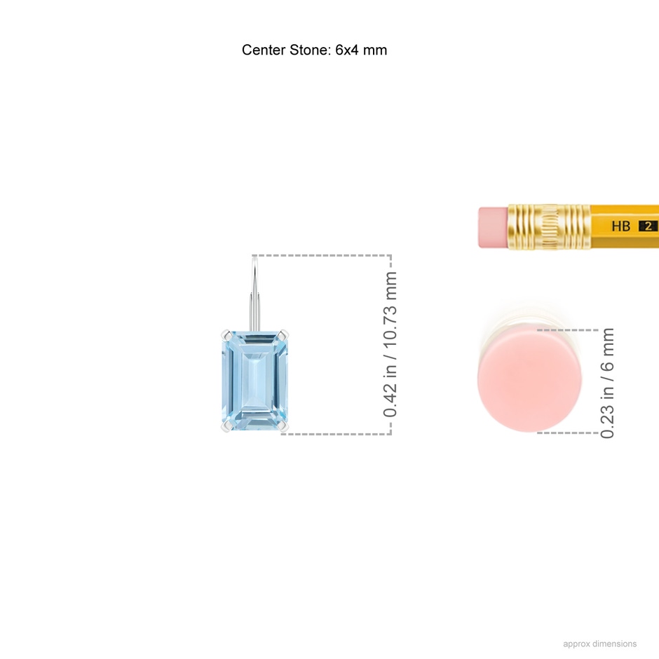 6x4mm AA Emerald-Cut Aquamarine Solitaire Leverback Earrings in White Gold ruler