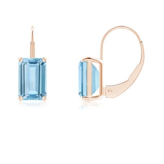 6x4mm AAA Emerald-Cut Aquamarine Solitaire Leverback Earrings in Rose Gold