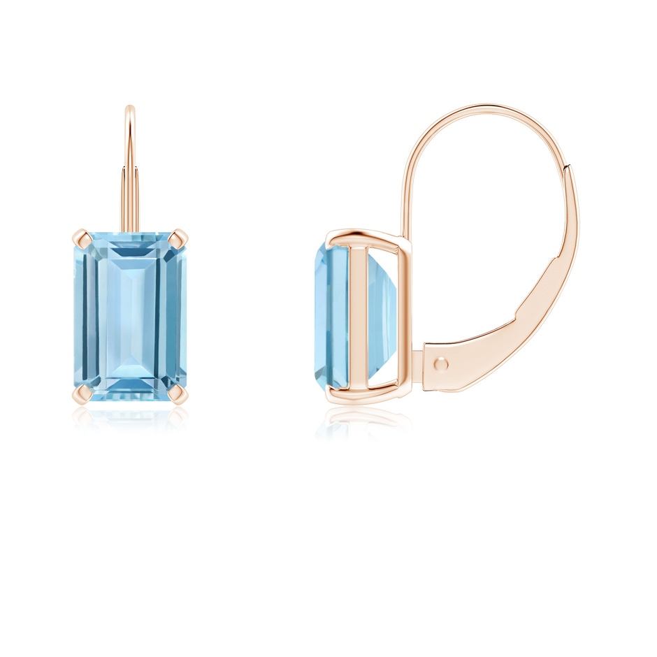 6x4mm AAA Emerald-Cut Aquamarine Solitaire Leverback Earrings in Rose Gold 