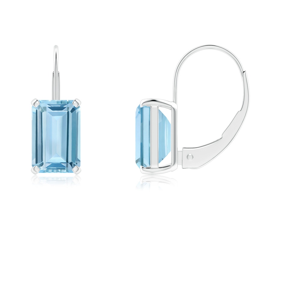 6x4mm AAA Emerald-Cut Aquamarine Solitaire Leverback Earrings in White Gold 