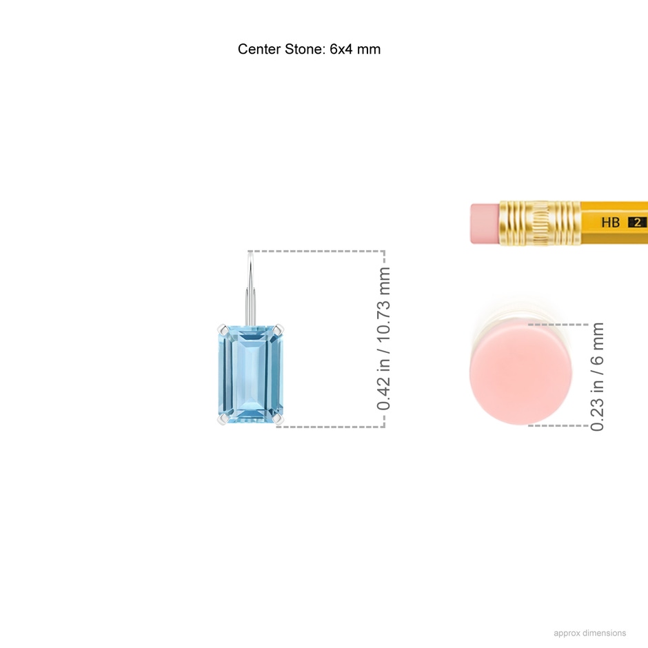 6x4mm AAA Emerald-Cut Aquamarine Solitaire Leverback Earrings in White Gold ruler