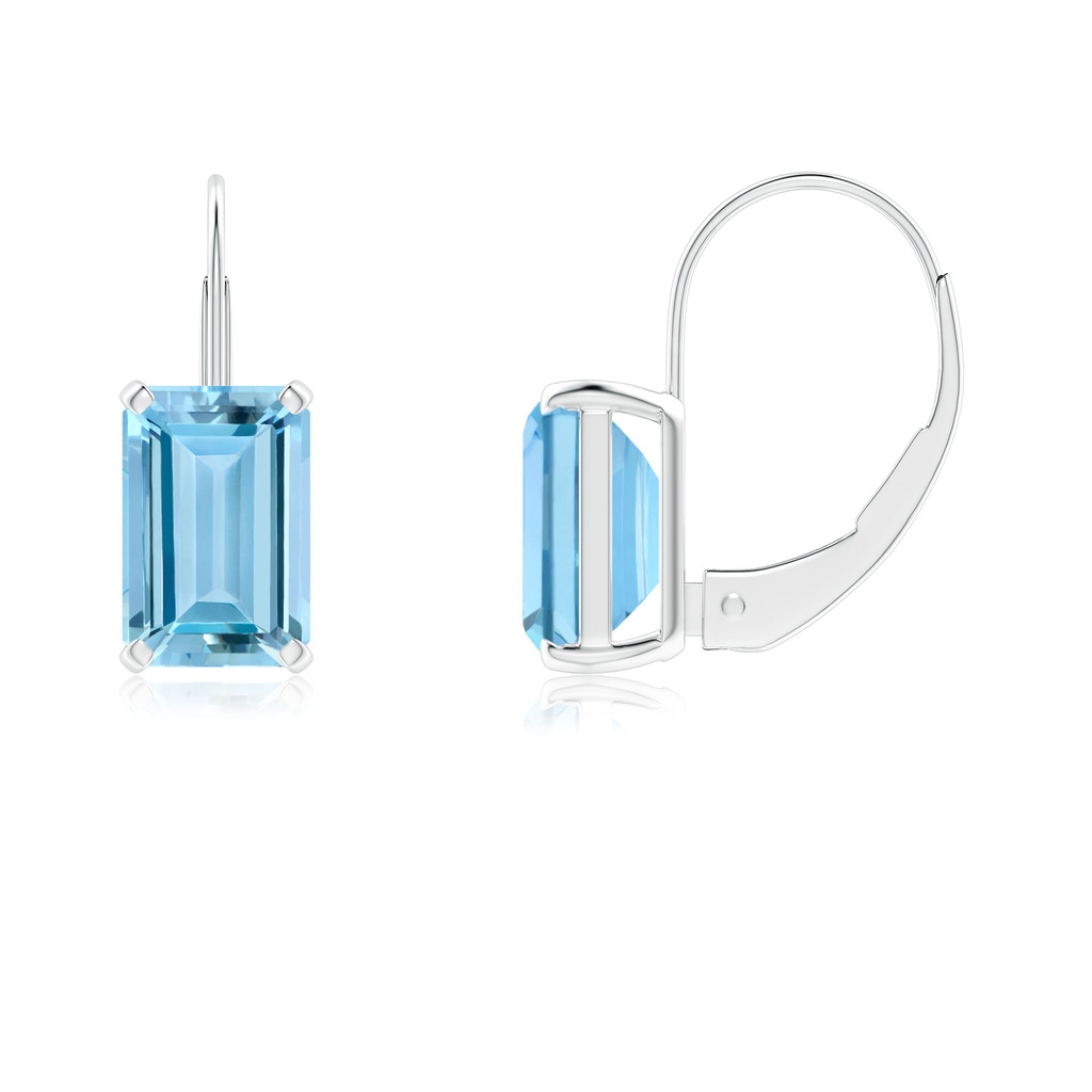 6x4mm AAAA Emerald-Cut Aquamarine Solitaire Leverback Earrings in P950 Platinum