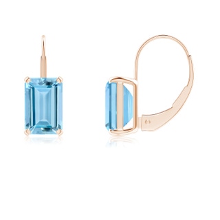 6x4mm AAAA Emerald-Cut Aquamarine Solitaire Leverback Earrings in Rose Gold
