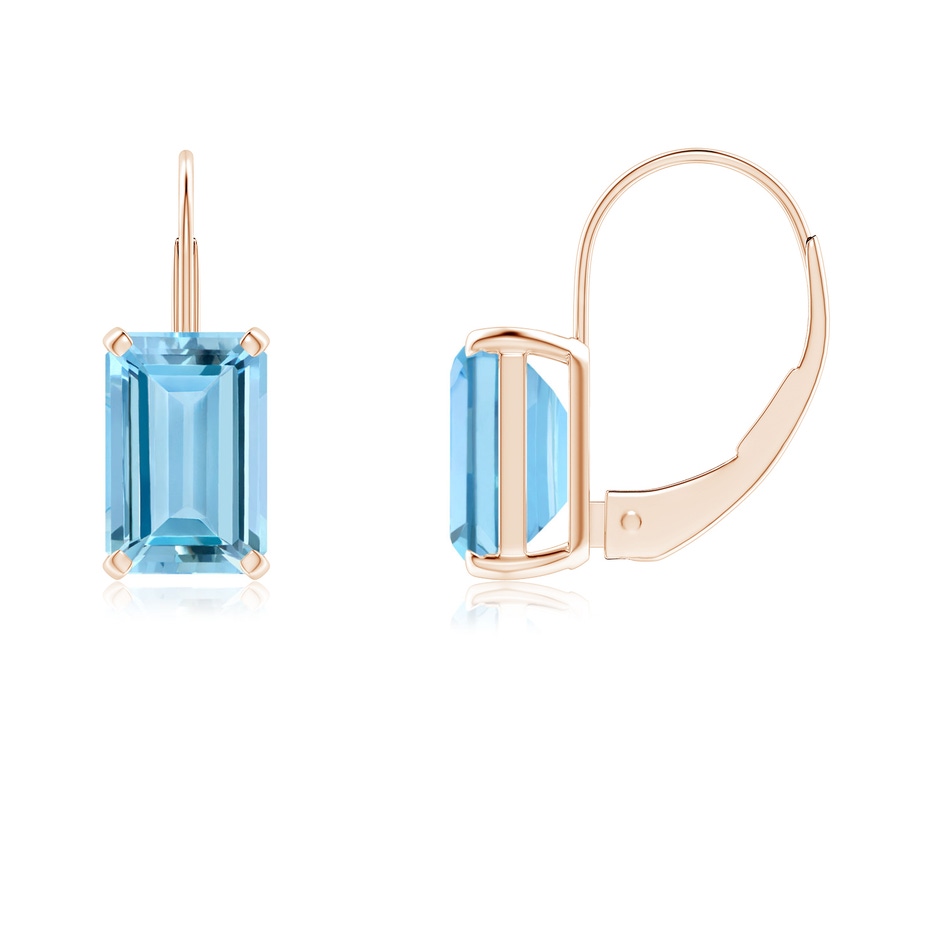 6x4mm AAAA Emerald-Cut Aquamarine Solitaire Leverback Earrings in Rose Gold 