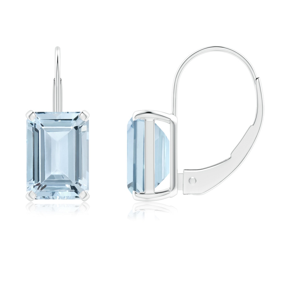 7x5mm A Emerald-Cut Aquamarine Solitaire Leverback Earrings in P950 Platinum 