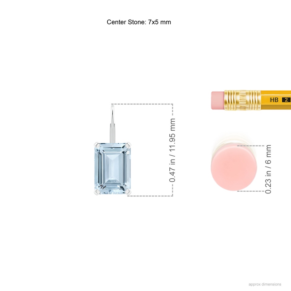 7x5mm A Emerald-Cut Aquamarine Solitaire Leverback Earrings in P950 Platinum ruler