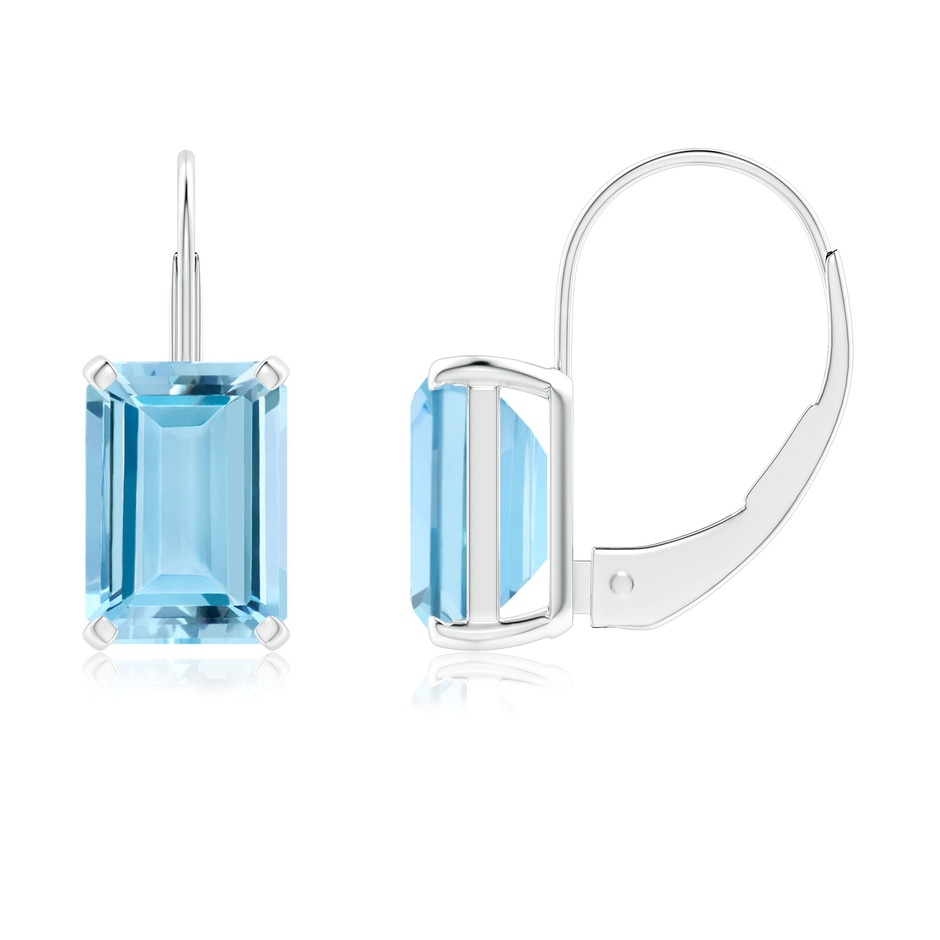 7x5mm AAAA Emerald-Cut Aquamarine Solitaire Leverback Earrings in P950 Platinum 