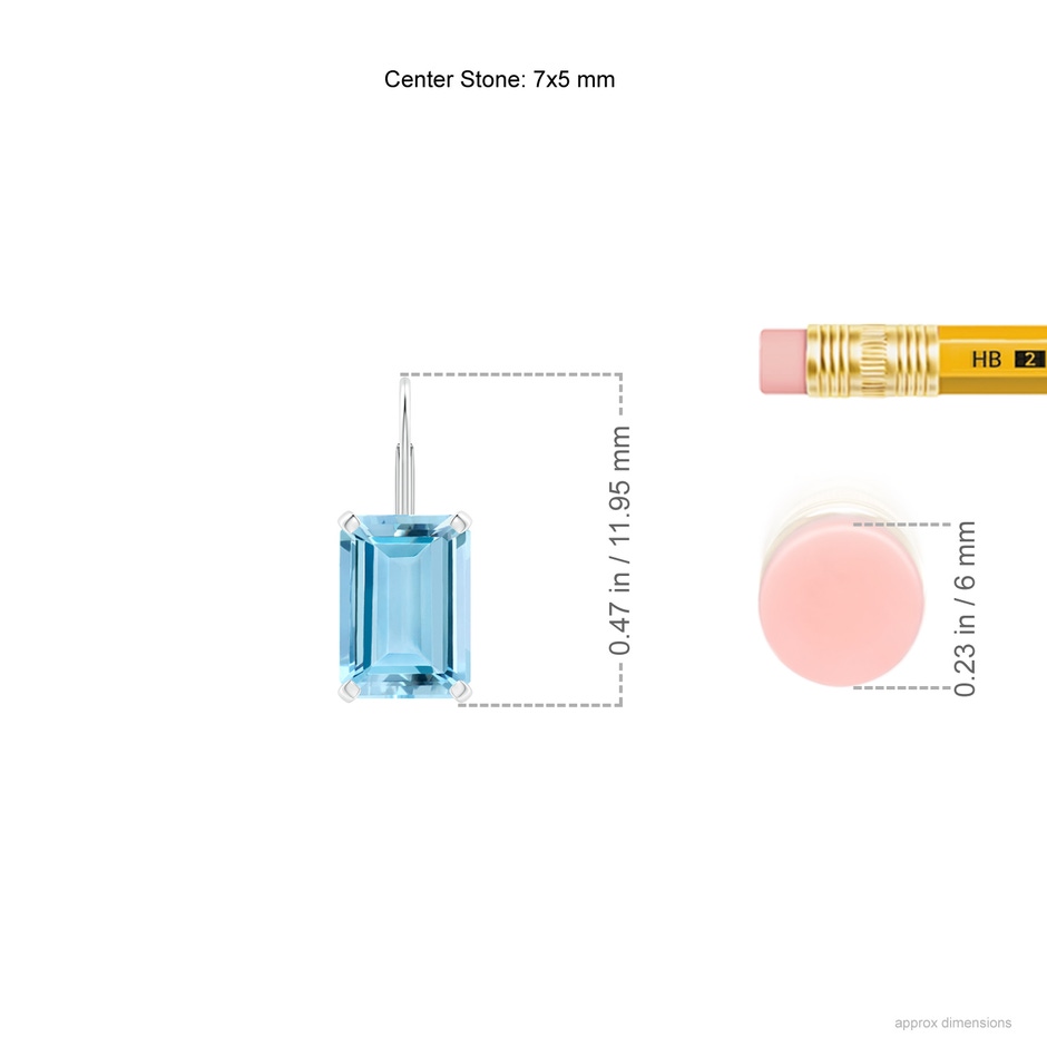 7x5mm AAAA Emerald-Cut Aquamarine Solitaire Leverback Earrings in P950 Platinum ruler