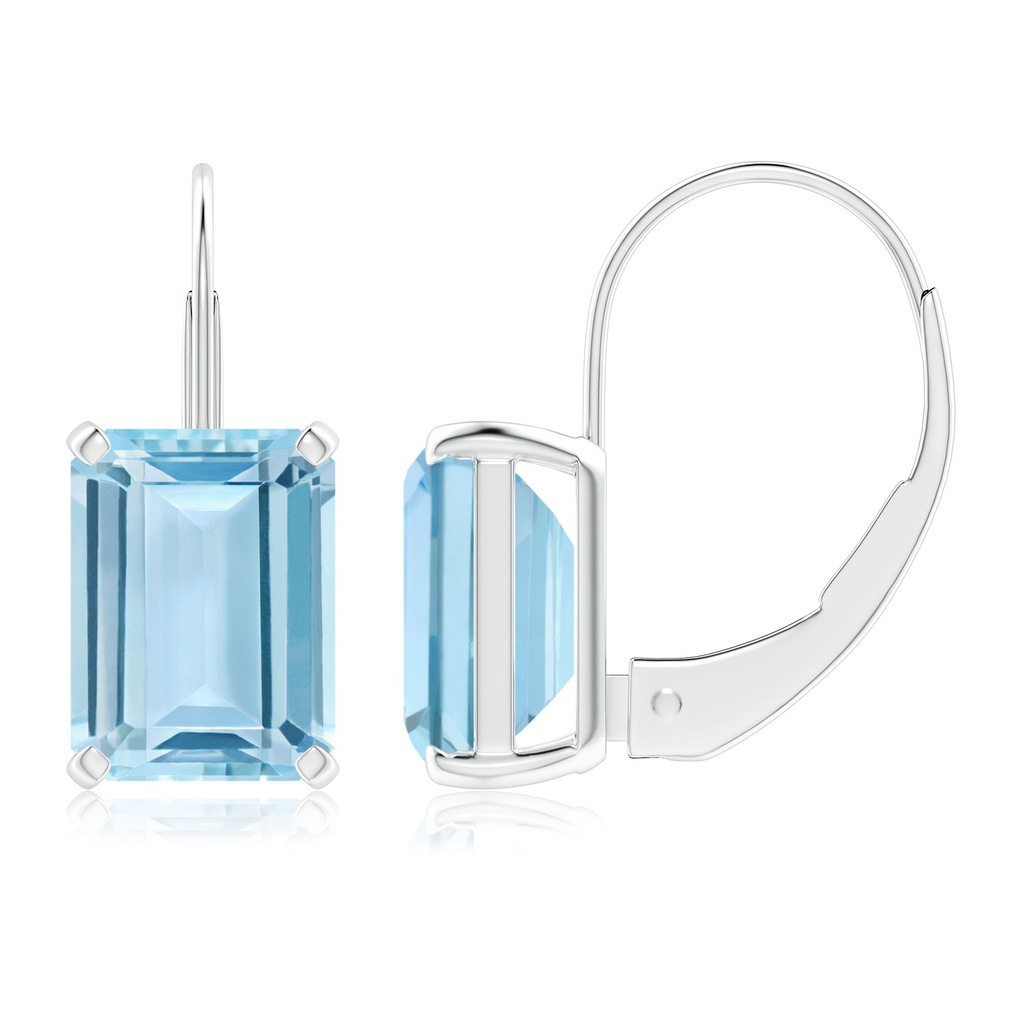 8x6mm AAA Emerald-Cut Aquamarine Solitaire Leverback Earrings in White Gold
