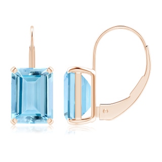 8x6mm AAAA Emerald-Cut Aquamarine Solitaire Leverback Earrings in Rose Gold