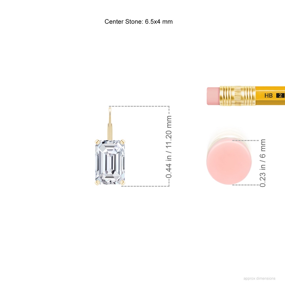 6.5x4mm HSI2 Emerald-Cut Diamond Solitaire Leverback Earrings in Yellow Gold ruler