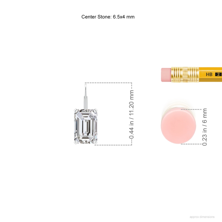 6.5x4mm IJI1I2 Emerald-Cut Diamond Solitaire Leverback Earrings in P950 Platinum ruler