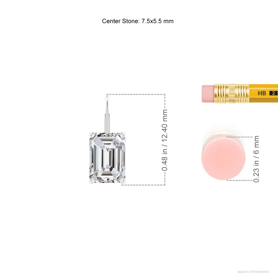 7.5x5.5mm IJI1I2 Emerald-Cut Diamond Solitaire Leverback Earrings in P950 Platinum ruler