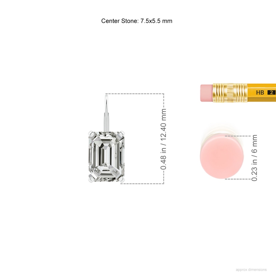 7.5x5.5mm KI3 Emerald-Cut Diamond Solitaire Leverback Earrings in White Gold ruler
