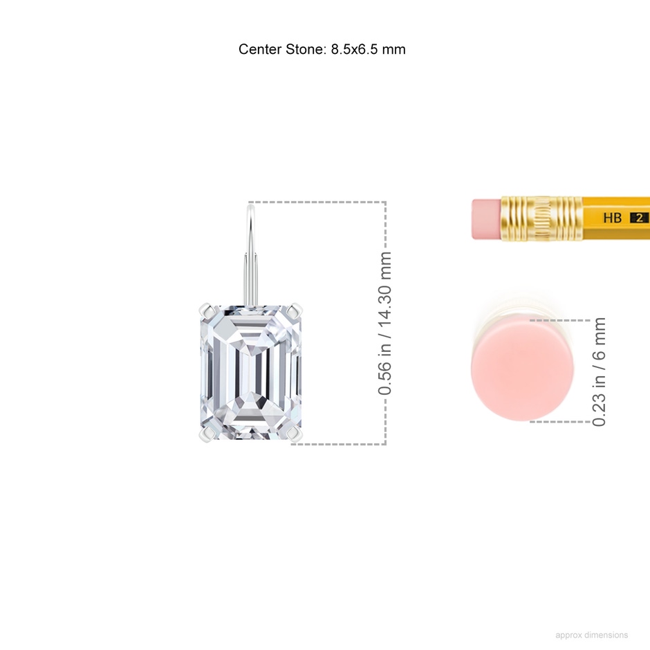 8.5x6.5mm HSI2 Emerald-Cut Diamond Solitaire Leverback Earrings in 18K White Gold ruler