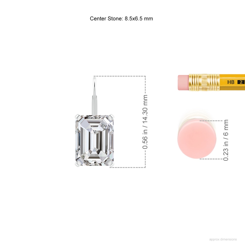 8.5x6.5mm IJI1I2 Emerald-Cut Diamond Solitaire Leverback Earrings in P950 Platinum ruler
