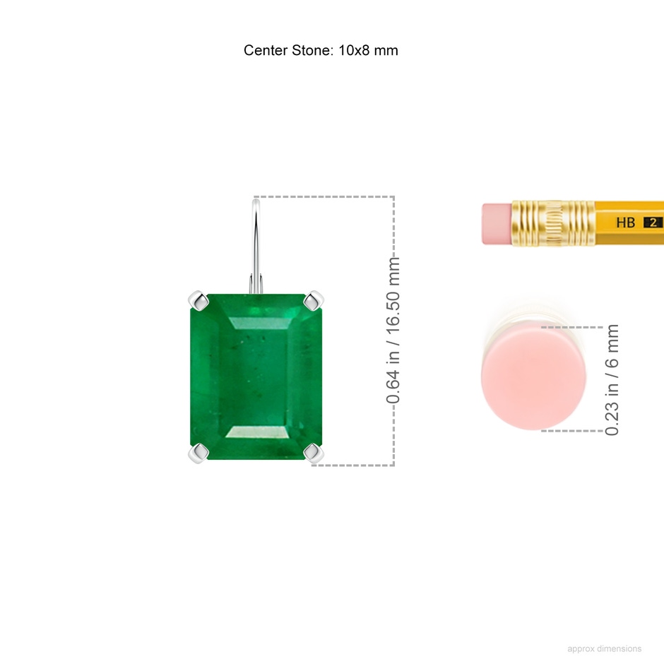 10x8mm AA Emerald-Cut Emerald Solitaire Leverback Earrings in P950 Platinum ruler